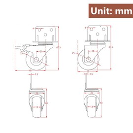 NERILEE 4PCS Furniture Casters Crib Rubber Wheel L Type 1 inch 360 Degree Swivel Mute Caster,Total Load Capacity 80Lbs with Mounting Screws, Lshaped casters