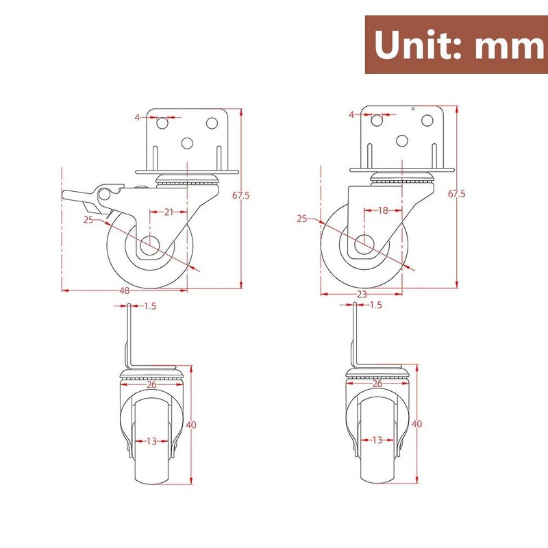 NERILEE 4PCS Furniture Casters Crib Rubber Wheel L Type 1