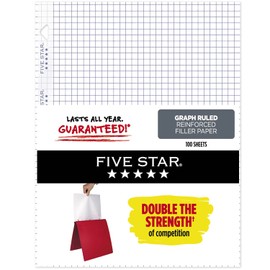 Five Star Loose Leaf Paper, 3 Hole Punched, Reinforced Filler Paper, Graph Ruled Paper, 11" x 8-1/2", 100 Sheets/Pack (17012)