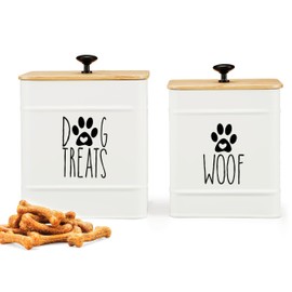 PERFNIQUE Dog Treat Container, Dog Treat Jar Set of 2 with Airtight Lid, Dog Cookie Jar for kitchen Counter, Pet Treat Container, Dog Treat Canister and Storage, 7.8x6.2 & 7.3x5.5(White)