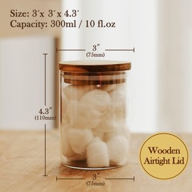 Labina Qtip Holder Glass Bathroom Organizer Storage Canisters with Wooden Lid, 10oz Jar for Cotton Balls Swabs Dispenser and Bathroom Essentials(2 Pack)