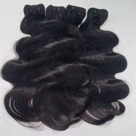 100% Cuticle Aligned and Can Be Bleached to #613 Easily Natural Color Double Weft Indian Natural Wave Bundles for Weddingstyle: Body Wave, color: Natural Black bundle-100grams, Stretched Length: 10 inches