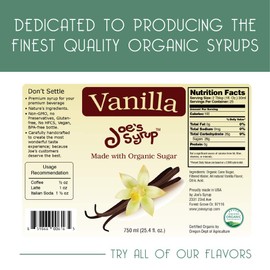 Joe’s Syrup, Organic Sugar, All Natural Vanilla Flavor, 750 ml (3 Pack)