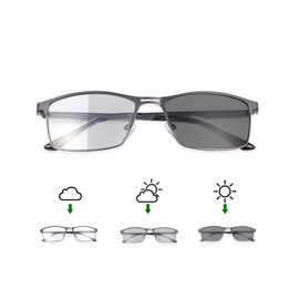 LJIMI Photochromic Bifocal Reading Glasses Men Women Transition Sunglasses UV Protection Sun Readers Far and Near Dual-Use Lens Blue Light Blocking Eyeglasses Full Rim Metal Frame Presbyopia Eyewear