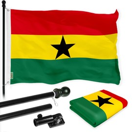 G128 Combo Pack: 6 Ft Aluminum Spinning Flagpole (Black) & Ghana Ghanaian Flag 3x5 Ft, LiteWeave Pro Series Printed 150D Polyester | Pole with Flag Included