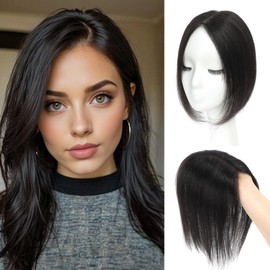 GULALUUK Hair Toppers for Women Real Human Hair 10 Inch Upgrade Swiss Lase Base Toppers Hairpieces with Thinning for Daily Wear（Natural Black