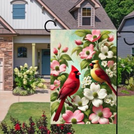 BlissYard Spring Cardinal Garden Flag 12×18 Inch Double Sided Yellow Red Bird Flower Yard Flag Decorations for Lawn Yard Outdoor Birdhouse Farmhouse Decor