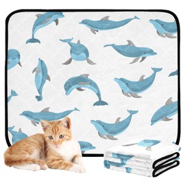 YETTASBIN Cute Dolphin Washable Reusable Dog Cat Pee Pad, Pet Creat Mat with Non-Slip Bottom for Large Small Medium Dogs Cats, Absorption Leakproof Pet Training Pad for Food and Water, M+L