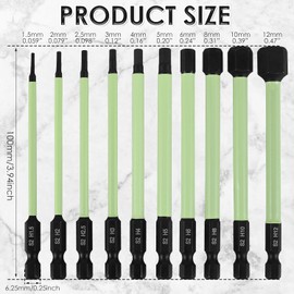 10PCS 1/4" Impact Hex Head Allen Wrench Drill Bits, Metric 1.5MM to 12MM Hex Key Drill Bit Set, Magnetic Tips Screwdriver Socket Bit Set for Nuts Bolts, S2 Steel, New Updated, 100MM