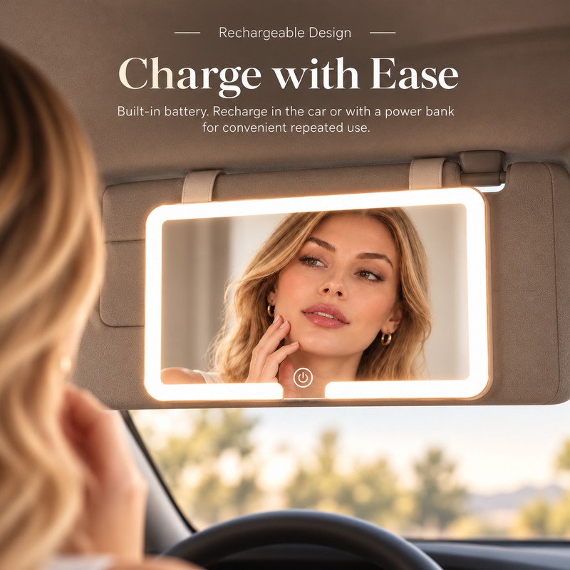 LED Car Sun Visor Makeup Mirror for On-the-Go Grooming –