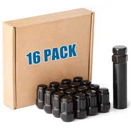 JiiinMiiin M10x1.25 ATV Lug Nuts - 16pcs Closed End 6 Spline 10x1.25 Wheel Nuts Cone/Acorn Seat with Socket Key, Black