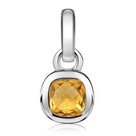 MATERIA by Matthias Wagner Square Gemstone Pendant 925 Silver with Chain, Gemstone, Citrine