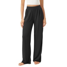 ODODOS Drapey Soft Wide Leg Pants for Women High Waist Casual Relaxed Lounge Pants with Pockets-29 Inseam, Black, Small