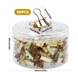 RUNYU® 100 Stück Gold Foldback Klammern 19mm Binder Clips Klein Klammer Metall Büroklammern für Büro Schul Brief Büroklammer Bürobedarf