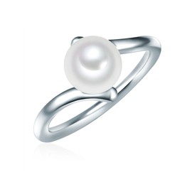 Valero Pearls Women's Ring Wave Sterling Silver 925 Freshwater Cultured Pearls White - Modern Ring for Women Freshwater Pearl, Silver
