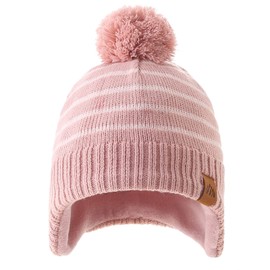 Gorro de invierno para niñas con orejeras de punto grueso con forro polar para bebé, Sombrero de rayas rosas, 6-10 años