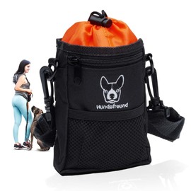 Hundefreund Dog Treat Pouch Bag for Training Dogs | Small Fanny Pack for Treats, Kibble, Toys with 4 Ways to Wear | Orange Treat Holder (5.5 x 4.3 x 1.6 inches)
