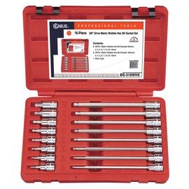 Genius Tools 16 Piece 3/8" Dr. Metric Wobble Hex Bit Socket Set BS-316WHX