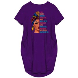 WbJetr I Am Black Woman Beautiful Magic Short Sleeve Loose Pocket Oversize Tunic Dress