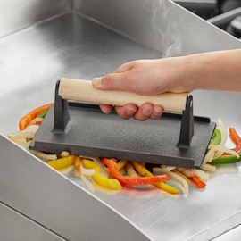 Soro Essentials- 4" x 8" Cast Iron Rectangular Steak Weight with Wooden Handle- Burger Press Smashed Burger Press Grill Press Burger Smasher BBQ Griddle Accessories for Bacon Hamburger Steak