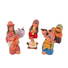 NOVICA Artisan Handmade Ceramic Nativity Scene Handpainted Andean 9 Pieces Multicolor Peru Holiday Decor Ornaments Scenes [largest Piece 4.1in H x 2.2in W x 2in D Smallest Piece 1.4in H x 2.2in W x 2]