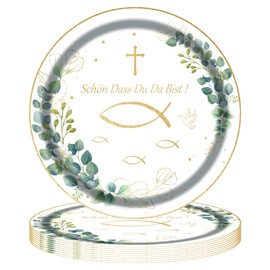 MAGLAUG Paper Plates, Communion Confirmation Decoration, Eucalyptus Fish Party Tableware, Paper Plates, Disposable Plates, Table Decoration for Confirmation, Communion Decoration, Christening Girls