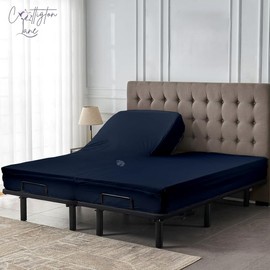 Top Split Flex Head King Fitted Sheet Only for Adjustable Bed - 100% Egyptian Cotton 400 Thread Count - 16 Inch Deep Pocket - 34 Inch Half Split(Navy Blue Solid)