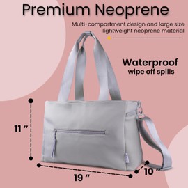 Large Neoprene Diaper Bag Tote - Waterproof Travel Baby Bag with Shoulder Strap and Clips, Perfect Big Mommy Bag for Hospital or Maternity Travel