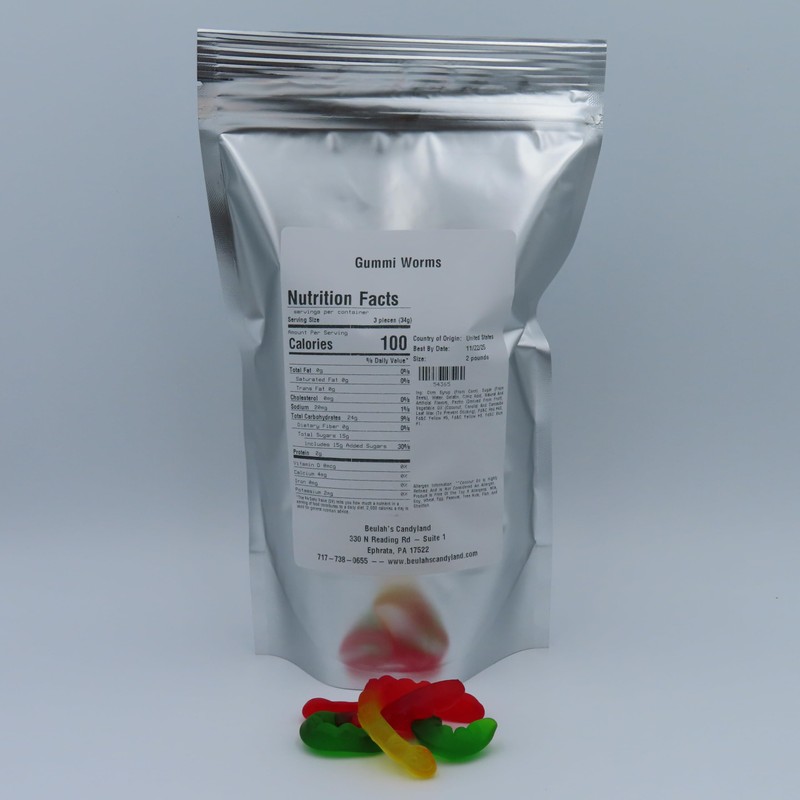Beulah's Gummy Worms, 2 Pound Package, 80 Pieces of Candy