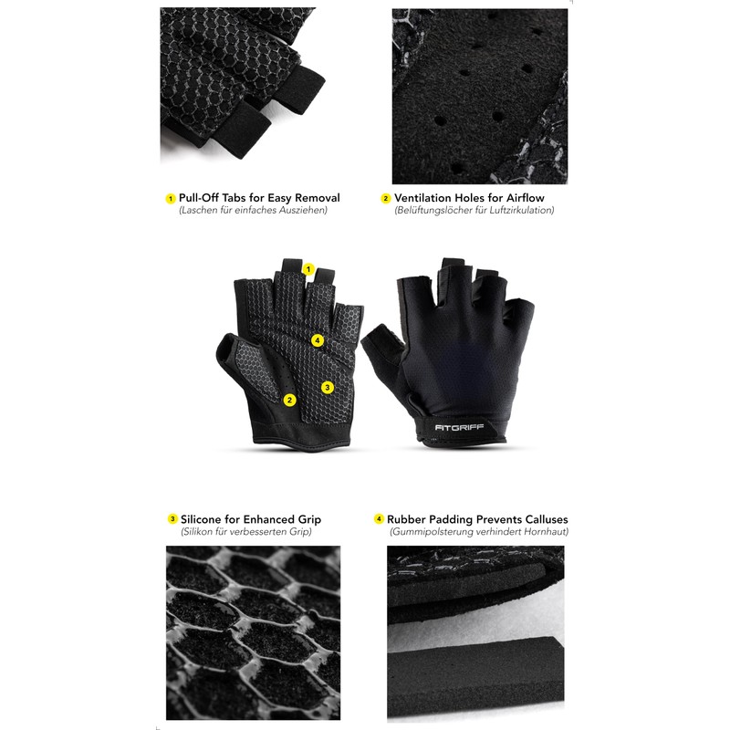 Fitgriff® Workout Gloves (Padded) for Men & Women - Fingerless