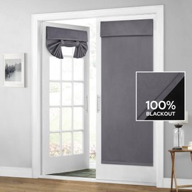 HOMEIDEAS 100% Blackout French Door Curtains, Privacy Door Curtains for Door Window, 26 X 68 Inch Room Darkening Curtains, Thermal Insulated Door Window Shades for Bedroom, (1 Panel, Grey)
