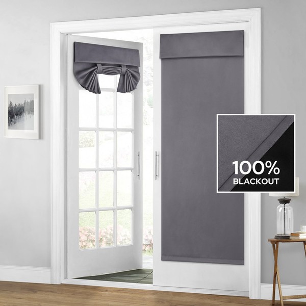HOMEIDEAS 100% Blackout French Door Curtains, Privacy Door Curtains for