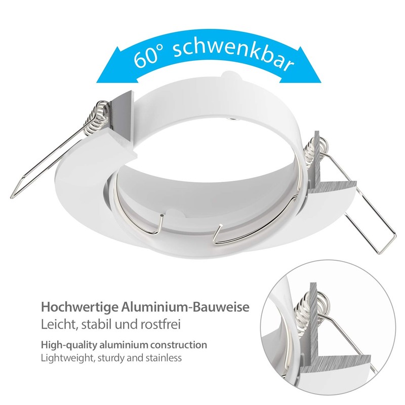 ledscom.de 6 pcs. recessed Ceiling Frame CIRC, Round, swivelling, White