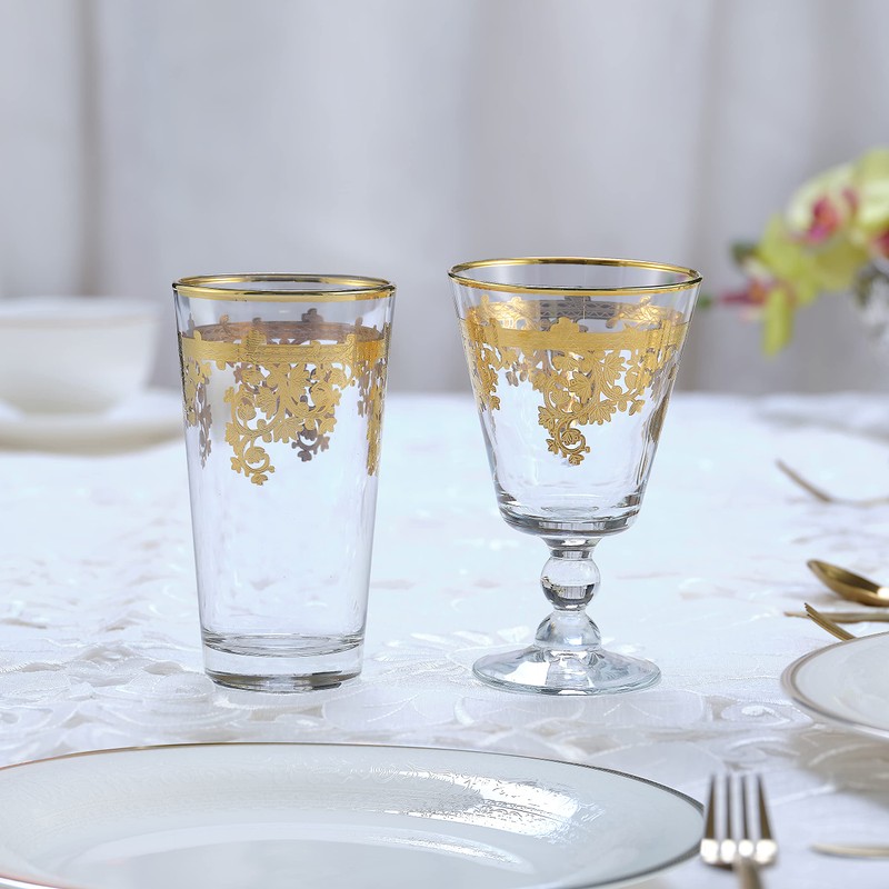 Lorren Home Trends Rosalia Gold Short Goblet, Set of 4