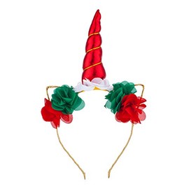 Lux Accessories Goldtone Wire Cat Ears Red Metallic Unicorn Horn Flower Headband