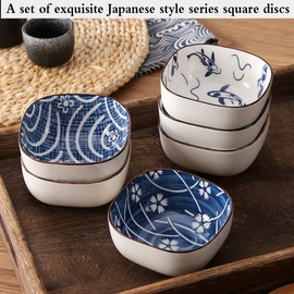 RUIDELY Ceramic Soy Sauce Dishes, Japanese Retro Porcelain Side Dish Ceramic Side Dishes Bowl for Condiment Sushi Sauce Dish Bowls, soy sauce bowl Set of 6