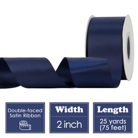 HUIHUANG Navy Blue Ribbon 2 inch Wide Double-Faced Navy Satin Silk Ribbon for Home Decor, Crafts, Bows Making, Flower Bouquet Wrap, Gift Wrapping, Gift Basket, Wedding Party Decor- 25 Yards/Roll