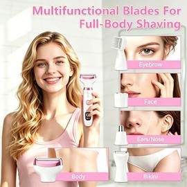 RUIM Kit de afeitadora eléctrica 5 en 1 para mujer, para piernas, axilas, línea de bikini, cara y cuerpo, maquinilla de afeitar inalámbrica sin dolor,