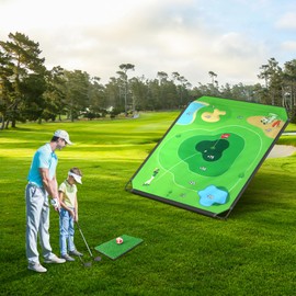 BaiYuan Portable Golf Chipping Game Set for Dads & Junior Golfers - Indoor, Outdoor Backyard & Lawn Fun with 24 Sticky Balls, Putting Mat, 2 Putter & Carry Bag - Easy Setup Family Golf Gifts