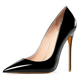 Qunvngutui Women's Pointed Toe Shallow Stiletto Heels 4.7 Inch Pumps Wedding Party Banquet Shoes Black Patent Leather US8
