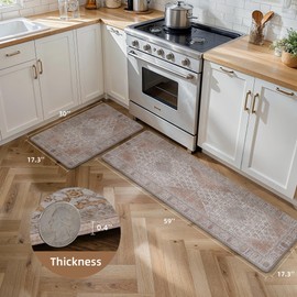 GENIMO Kitchen Mats for Floor 2PCs, Washable Anti Fatigue Mat for Cushioned, 17.3"x59"+17.3"x30", Waterproof Kitchen Rugs, Non Slip Comfort Standing Mat Rug for Home, Sink, Laundry, Oleander