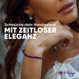 PURAJA Gemstone Bracelet Made of Real Natural Stone | 6 mm Ball Bracelet Made of High-Quality Minerals: Tourmaline | Rose Quartz | Rock Crystal | Amethyst | Aventurine, Gemstone, Tourmaline