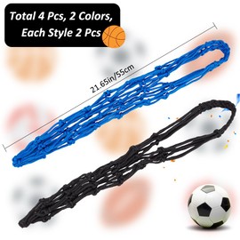 CREATCABIN 2Pcs Basketball Net Bags Football Mesh Bag Polyester Storage Sports Ball Holder Carry Bag Single Ball Carrier Equipment Bags Fit Ball No.3 4 5 for Hoop Volleyball Rugby Blue Black 55x22.5cm