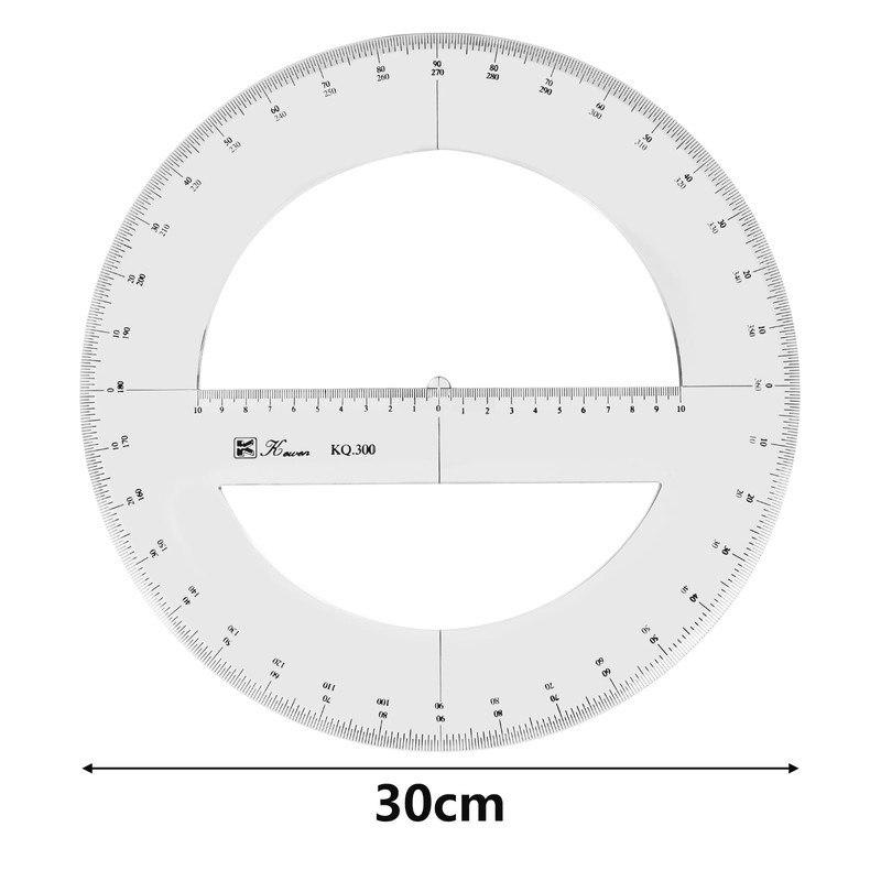 30 CM Full Round Protractor, 360 Degree Plastic Measuring Tools