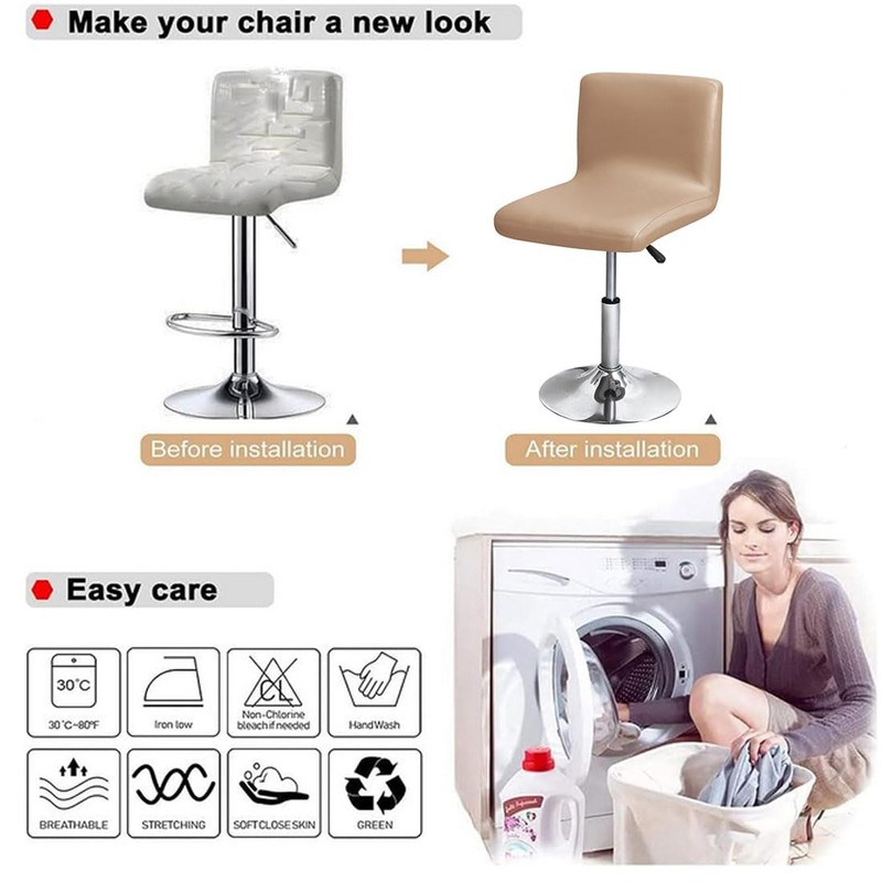 Bifaunvogel Waterproof Bar Stools Cover with Back Stretch PU Barstools