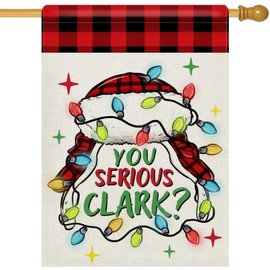 YMCAFZ Christmas Vacation Decorative House Flag, Funny Xmas Classic Movie You Serious Clark Hat Burlap Garden Yard Decoration, Winter Holiday Plaid Large Outdoor Outside Home Decor Double Sided 28x40