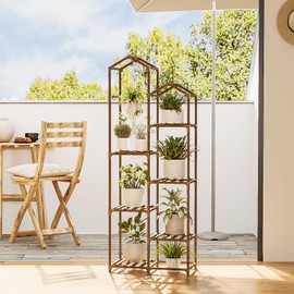Bamworld Tall Plant Stand Indoor Outdoor Corner Plant Shelf Hanging Plant Holder Wood Flower Stand Plant Decor for Living Room Garden Balcony Patio
