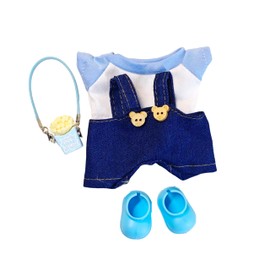 Conjunto de muñeca azul y blanco de 17 cm – playera relajada con overol azul marino, zapatos y bolsa – Ideal para estilo de clóset de felpa y escenas de exhibición (sin muñeca)