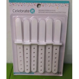Celebrate It Reusable White Popsicle Sticks 4.5" 6 Pack NIP