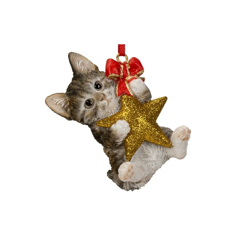 ウービア 星を抱えるサバトラ白猫オーナメント 5.5×4×8㎝ 人形 フィギュア 置き物 アニマル 動物 ガーデン 装飾